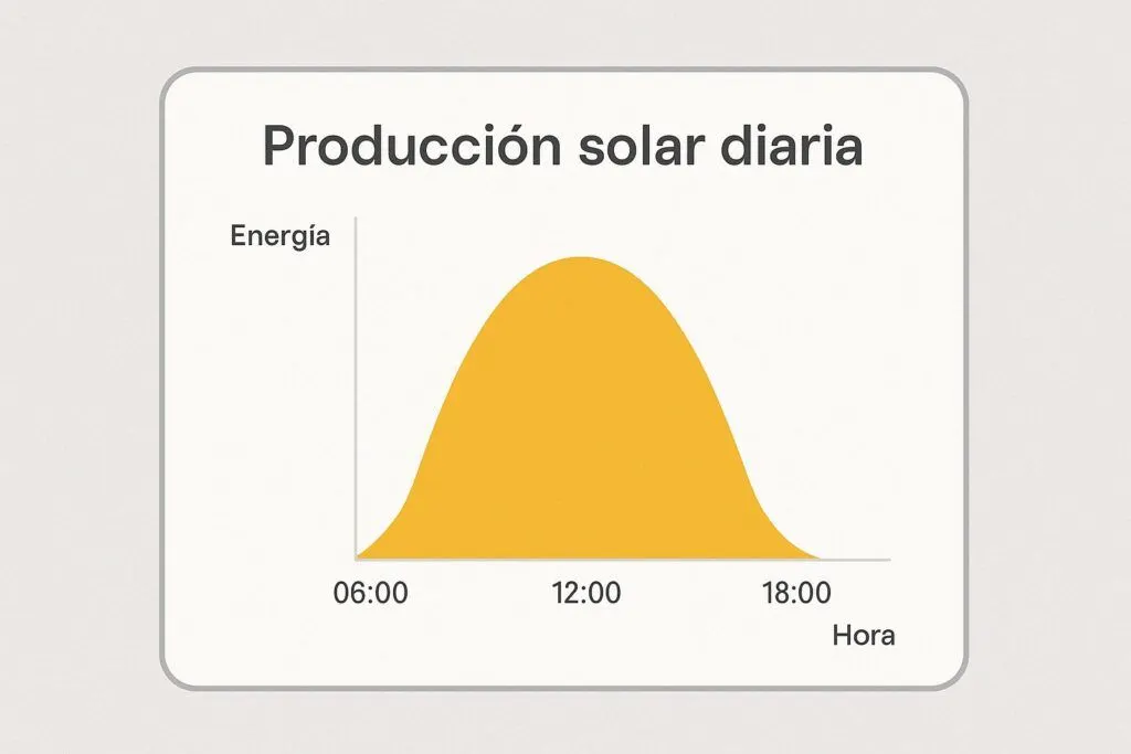 Gráfico de producción solar diaria con forma de campana en una app de autoconsumo