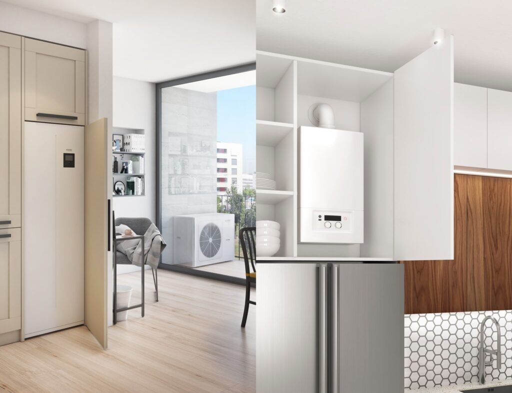 Sistema interior de aerotermia instalado en una vivienda, representando una solución eficiente de aerotermia en viviendas modernas.

