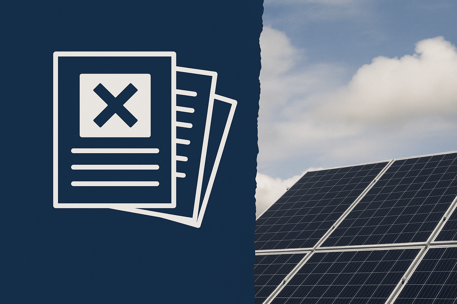 Ilustración conceptual sobre el impacto de la caída del decreto antiapagones en el autoconsumo, con paneles solares y documentos anulados.